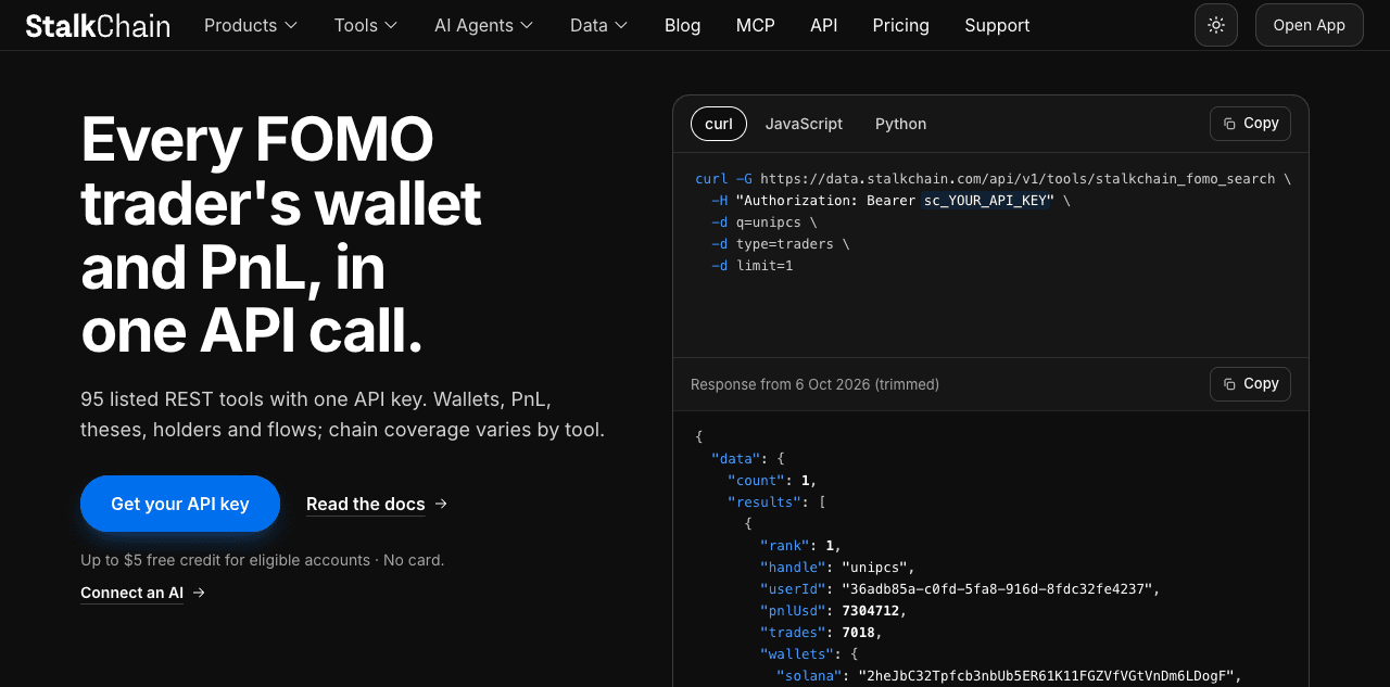 Public StalkChain REST API example, captured October 31, 2026