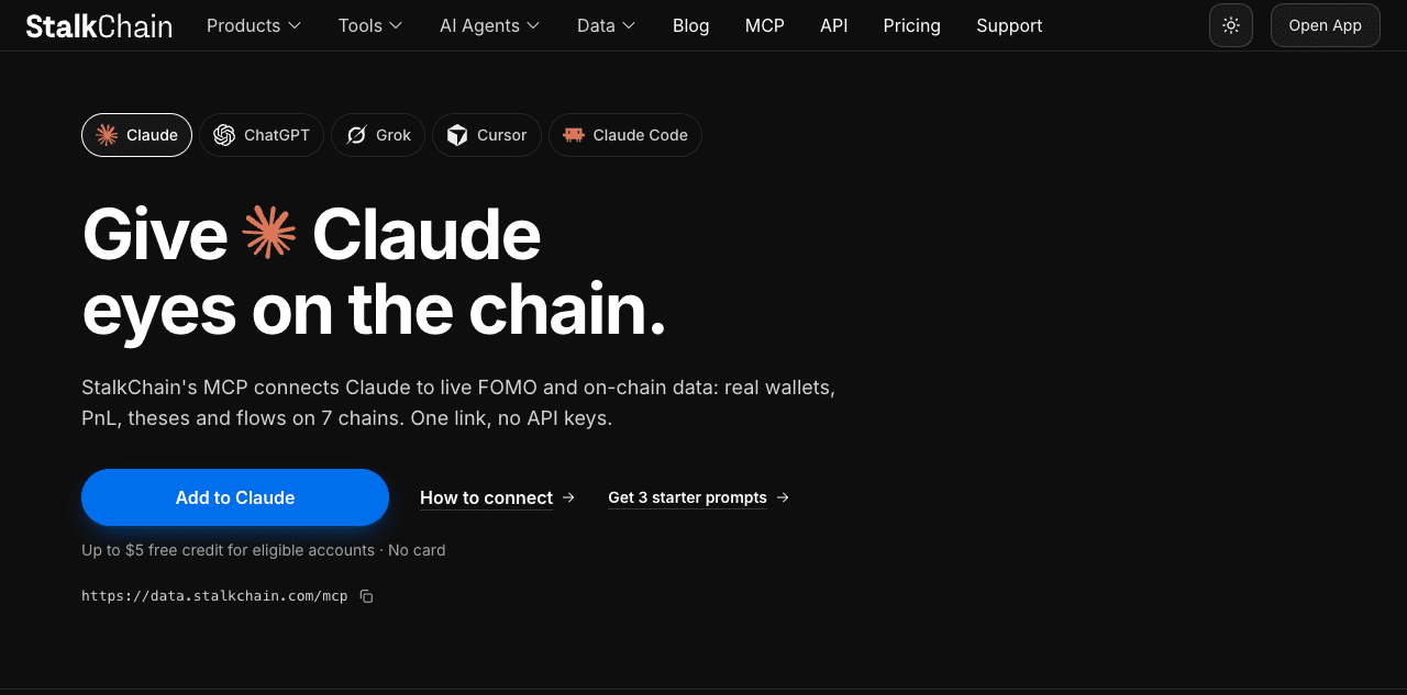 Public StalkChain MCP connection page, captured October 31, 2026